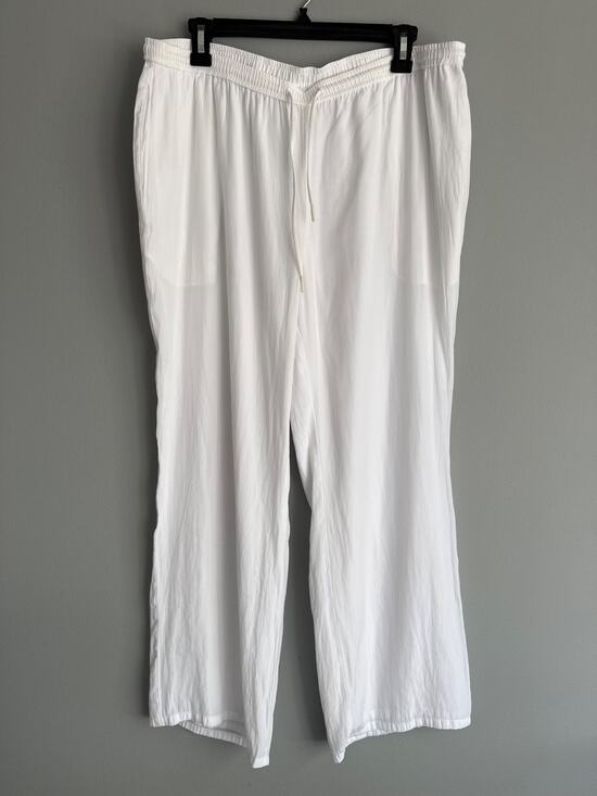 Theory Pants - Theory Plus White Wide Leg Drawstring Pants Women Size L Resort Coastal Minimal